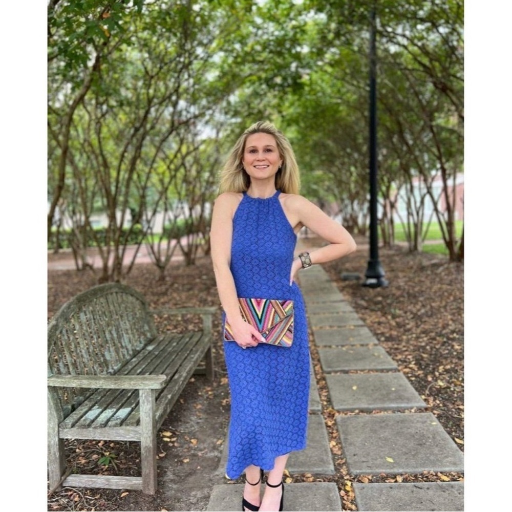 A New Day Blue Crochet‎ Lace Halter Midi Dress | 100% Cotton | Size Small - Picture 7 of 17
